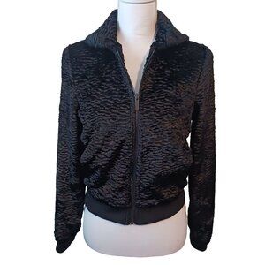 NEW Tucker for Target Black Faux Fur Persian Jacket Floral Satin Lining,‎ Size M